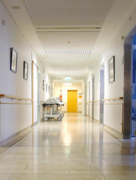 An empty hospital corridor