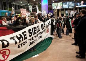 Protesters occupy the BBC Scotland headquarters