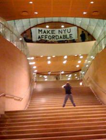Outside the Take Back NYU! student occupation at New York University