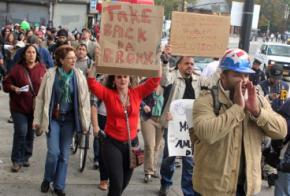 A crowd of Bronx residents on the march