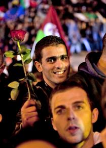 Celebrating the defeat of Nicolas Sarkozy outside the Bastille on election night