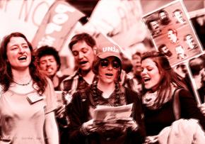 Demonstrators gathered for Seattle's May Day march