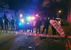 Police lined up after a white supremacist attack on Black Lives Matter protesters in Minneapolis